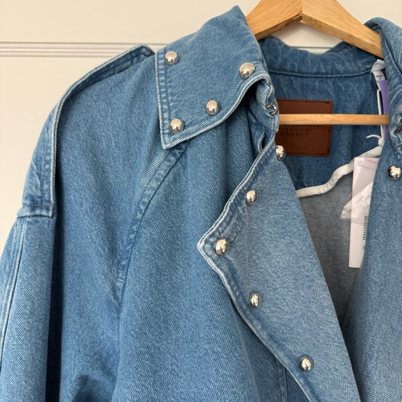 FREDA SALVADOR X DEREK LAM 10 CROSBY STUDDED DENIM TRENCH COAT Blue Medium - Picture 11 of 12